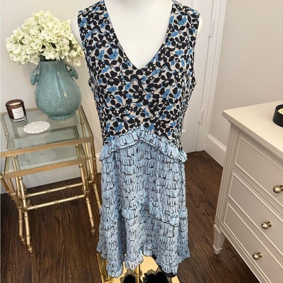 Anthropologie Blueflower Silk Swing Dress by Anna Sui Blue Motif-jj11 - Picture 3 of 9